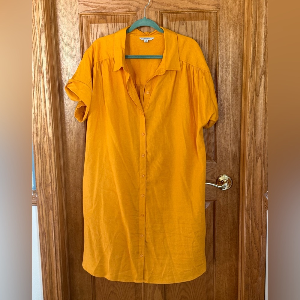 Dandelion Yellow Linen Shirt Dress